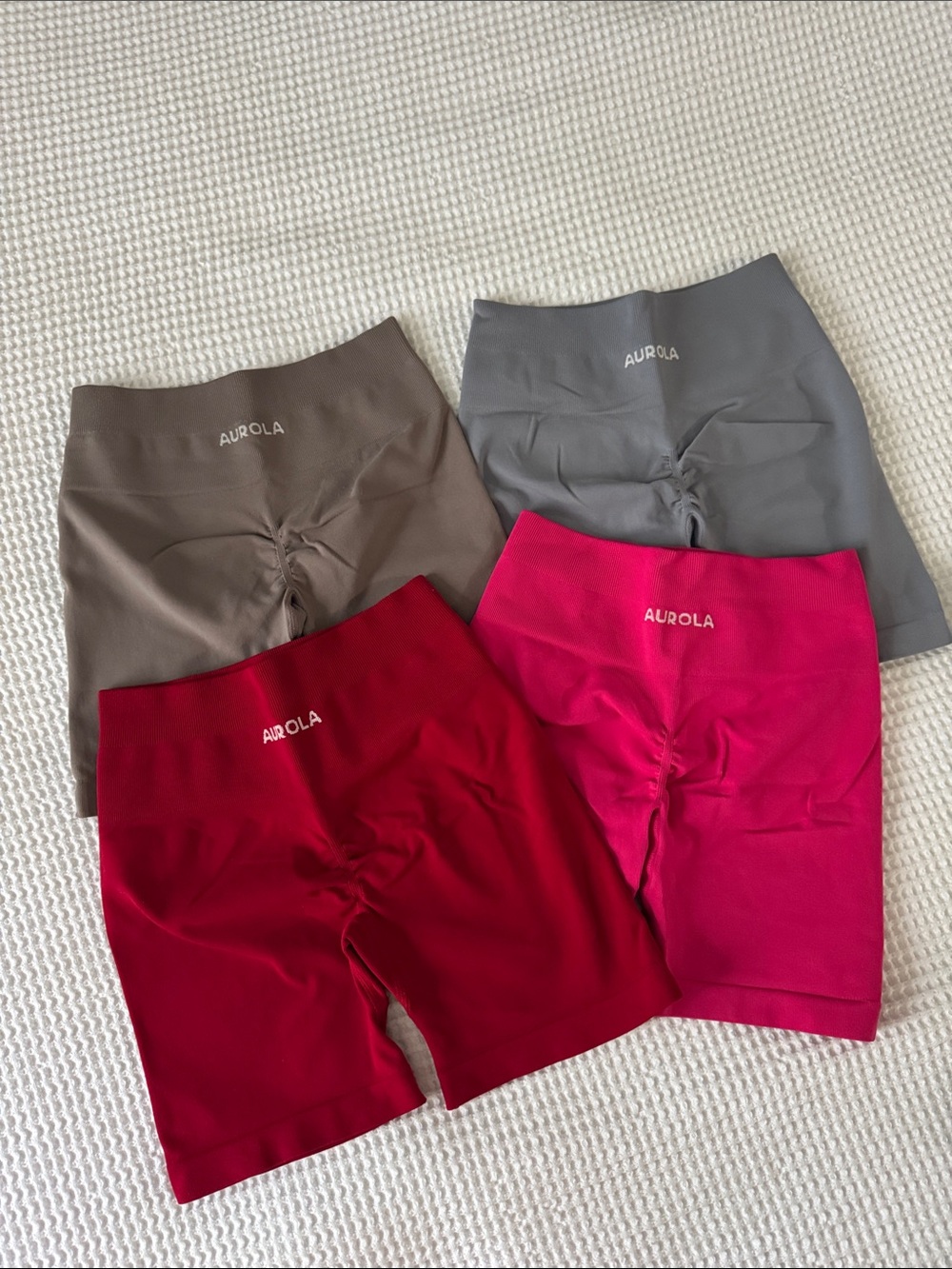 Aurola High-Waist Seamless Bike Shorts pack of 4 — Red, Hot Pink, Gray, Taupe